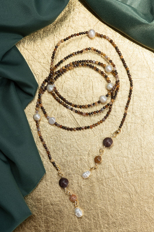 COLLAR ROPE CON PERLAS Y ÁGATAS