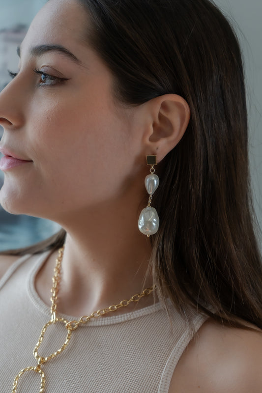 Aretes Largos Doble Perla