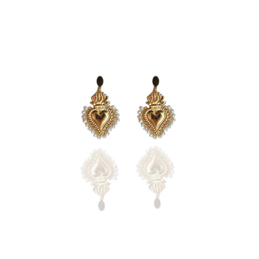 Aretes corazón sagrado bordado